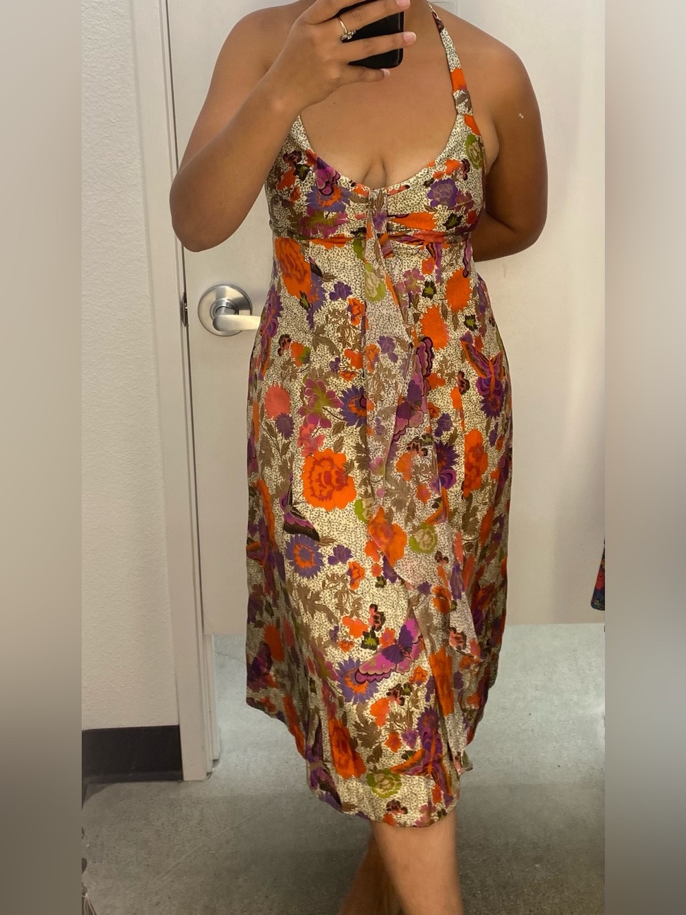 100% silk floral halter midi